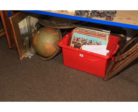 Illuminated globe, LP records including Beatles, mirror, paintings, fire screen, etc.