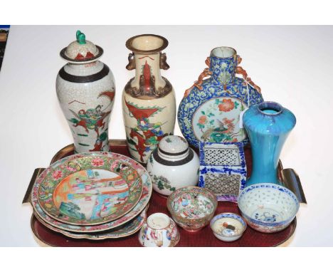 Collection of Oriental Pottery including vases, plates, ginger jar, tea bowls, moon flask, etc.