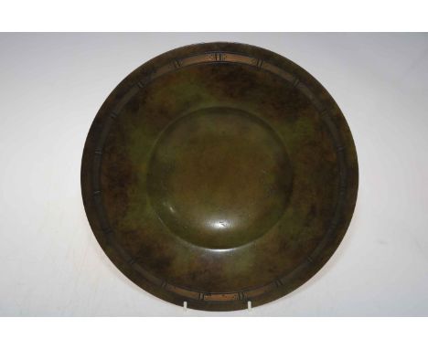 Danish green patinated bronze charger, marked JUST Denmark, 34cm diameter.