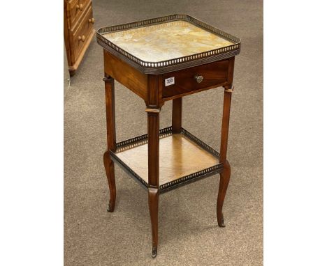 Continental marble and brass galleried topped bedside lamp table with undershelf.
