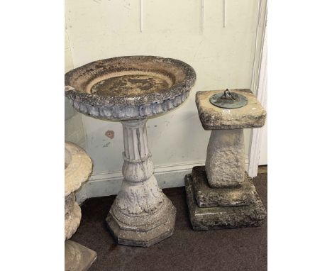 Large garden bird bath and garden sundial.