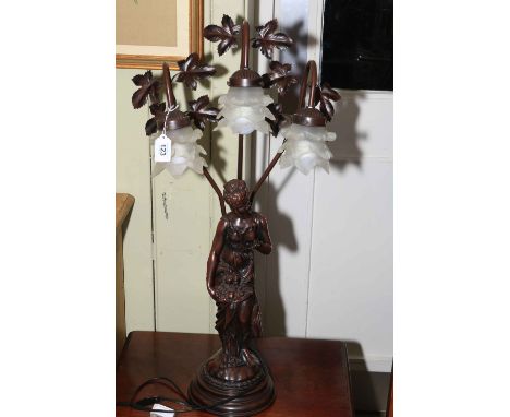 Ornate spelter three leaf branch lady table lamp.