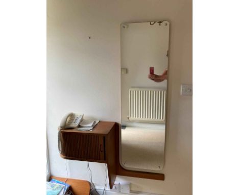 Danish Bornh Pedersen &amp; Son hall mirror with telephone stand and roller shutter cabinet combination.