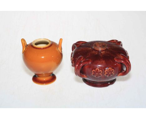 Linthorpe Pottery four handled lamp base no. 1456 and small two handled vase.