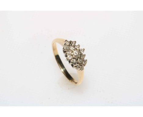 Diamond fifteen stone 9 carat gold ring, size K/L.