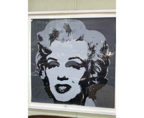 After Andy Warhol, monochrome portrait of Marilyn Monroe, 90cm by 90cm, framed.
