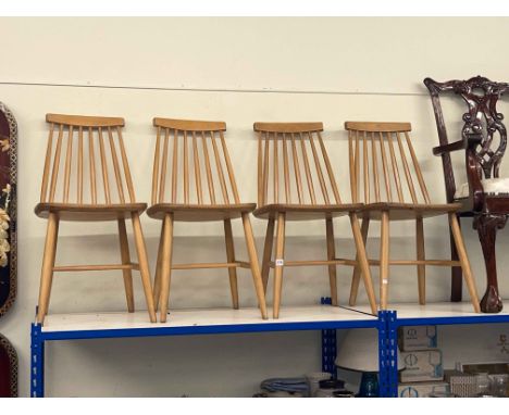 Ercol style set of four spindle back kitchen chairs.
