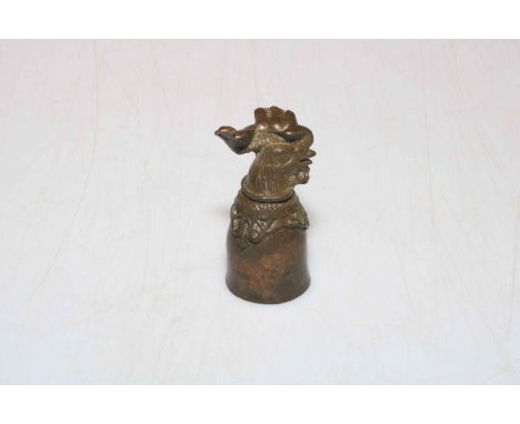 Bronze cockerel candle snuffer, 6cm.