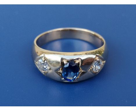 A Victorian sapphire &amp; diamond gypsy set ring - tests as 18ct gold.  Finger size M.