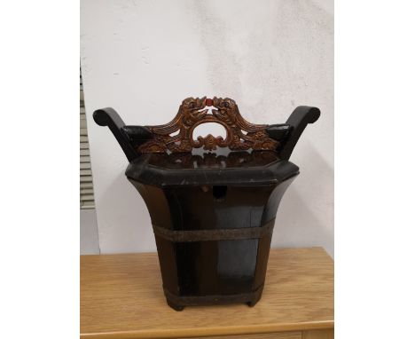 A 19thC Chinese wooden tea caddy, 12" high.