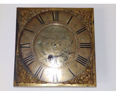 A 10" square brass longcase clock dial - 'Philp. Avenell, Farnham'.