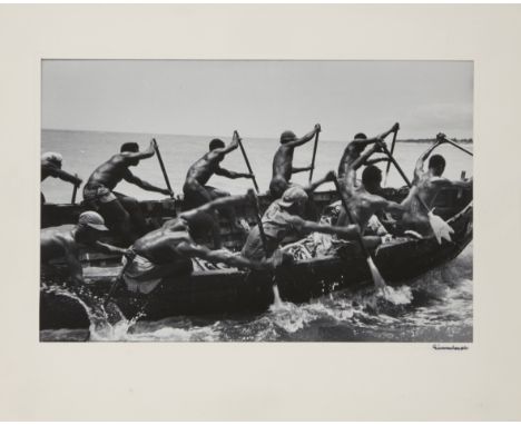 Alfred Eisenstaedt,American/German 1898-1995,Rowing tribes unloading cocoa; Accra, Ghana, 1953;photographic print on smooth w
