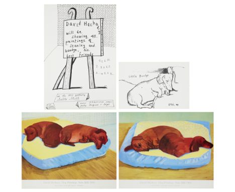 David Hockney OM CH RA,British b. 1937-Dog 38, 1995; Dog 43, 1995; Little Boodge, 1993; The Dog Show Exhibition Poster, 1990;