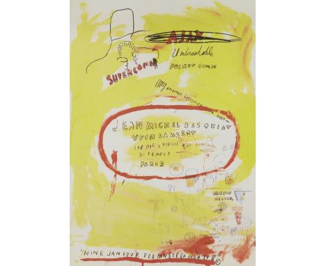 Amendment: Please note, the sheet measures 73.5 x 52.2 cm, and not as stated below.Jean Michel Basquiat,American 1960-1988,Su