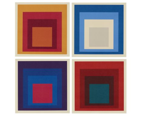 Josef Albers,German/American 1888-1976,Homage to the Square, (Red with Green square); Homage to the Square, (Red with Orange 