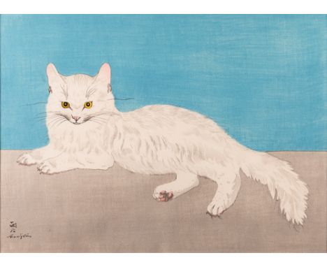 Léonard Tsuguharu Foujita,Japanese/French 1886-1968,White Cat; woodblock print in colours on paper, signed in the plate,from 
