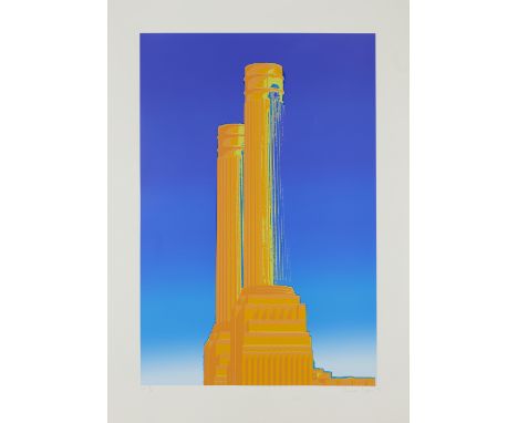 Liliane Lijn,American b.1939-Two of the chimneys of Battersea power station,1971;screenprint and photoscreenprint in colours 