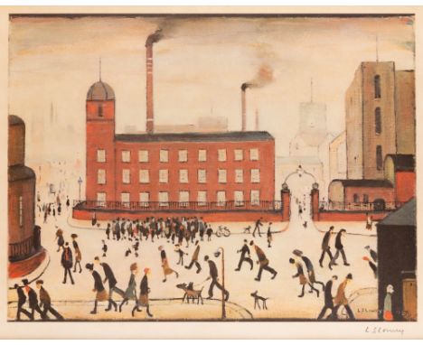 Laurence Stephen Lowry RBA RA,British 1887-1976,Mill Scene;offset lithograph in colours on wove,signed in pencil,from the edi
