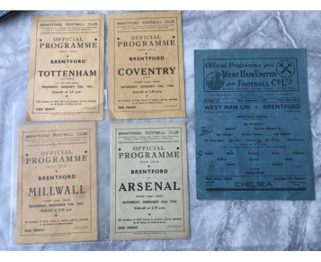 Brentford 45/46 Football Programmes: Homes v Coventry Millwall Arsenal all league and Tottenham cup. C/W away league match at