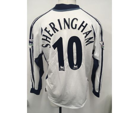2001 - 2002 Tottenham Sheringham Match Worn Football Shirt: Long sleeve white Adidas Holsten shirt. Sheringham number 10 to r