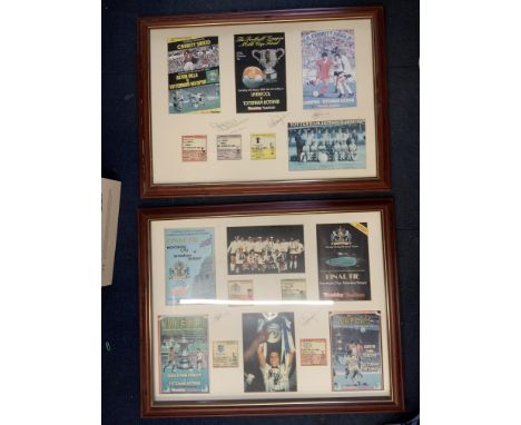 Tottenham 81 + 82 Big Match Signed Framed Displays: Frame one has all 4 cup final + replay tickets and a signed picture of Hu