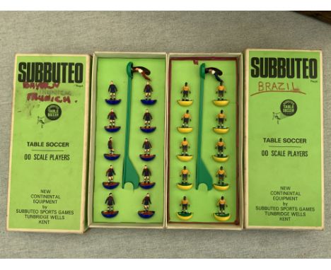 Subbuteo Football Memorabilia: Complete teams in boxes to include Barcelona Brazil Manchester City Manchester United Coventry