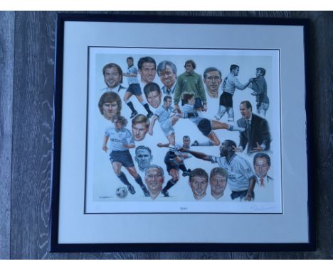 Tottenham Limited Edition Framed Football Print: Produced in the 90s limited edition number 109/500. Depicts famous players m