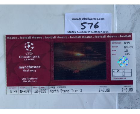 2003 Unused Champions League Final Football Ticket: Juventus v AC Milan played at Manchester United. Mint condition ticket wi