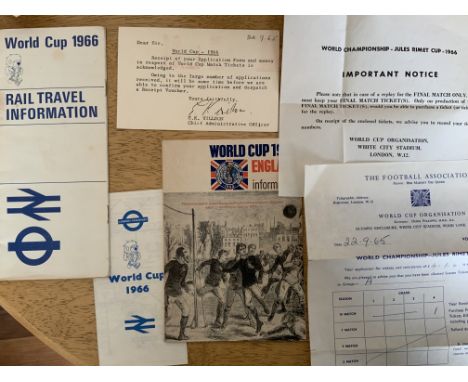 1966 World Cup Football Memorabilia: Scrapbook, ticket information, rail information, tube map, newspaper and more.