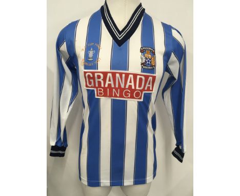 1987 Coventry FA Cup Final Match Issued Football Shirt: Long sleeve blue and white striped shirt made by Triple Sports with G