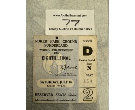 1966 World Cup Football Ticket Italy v Russia: Played at Sunderland on 16 7 1966 in good condition with folding.