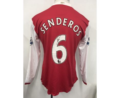 Arsenal 2006 - 2007 Match Worn + Signed Football Shirt: Home long sleeve shirt with Premier League badging to arms. Senderos 
