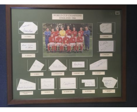 1966 England World Cup Fully Signed Framed Display: Large famous colour photo of the 11 players who won the World Cup with Ra