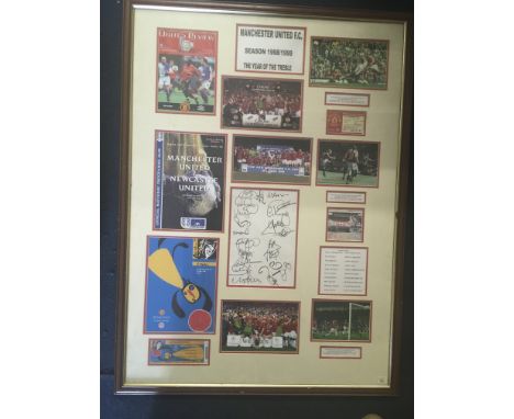 Manchester United 98/99 Treble Season Signed Framed Display: Massive item with original programmes and tickets for the FA Cup