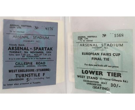 Arsenal Football Ticket Collection: Tickets from the 1960s to the 2000s. Includes big match European and domestic tickets. Fi