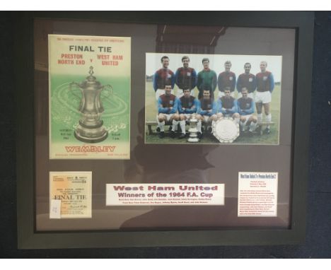 West Ham FA Cup Winning Framed Displays: Team picture programme and match ticket plus information covering the cup wins of 64