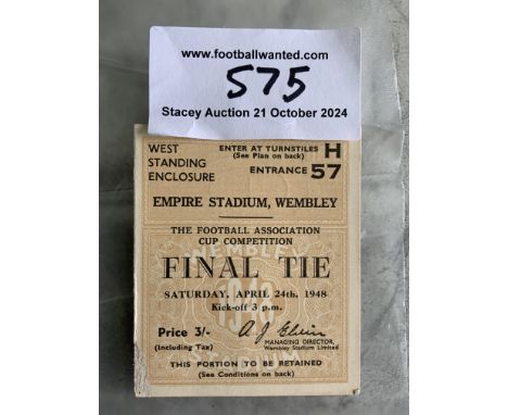 1948 FA Cup Final Football Ticket: Manchester United v Blackpool in very good condition.