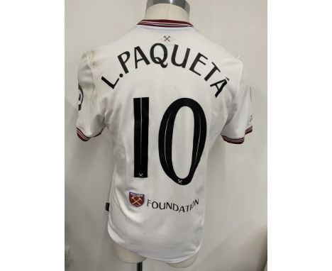 West Ham 2023 - 2024 Match Worn Europa League Football Shirt: White short sleeve with Europa Conference League winners 2023 b