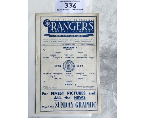 46/47 Glasgow Rangers v Celtic Football Programme: Incredibly rare programme number 1 dated 1 1 1947. Inside page reads the m