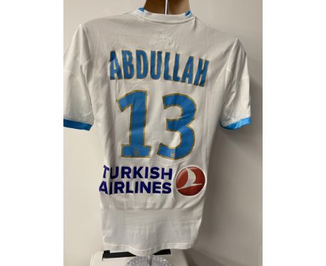 Marseille 2013 - 2014 Match Worn Football Shirt: White short sleeve home shirt with number 13 Abdullah to rear and Ligue 1 pa