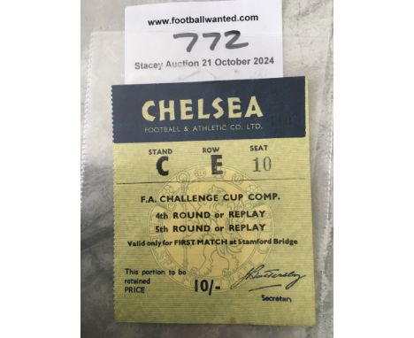 57/58 Chelsea v Darlington FA Cup Football Ticket: Writing to rear and no details of match but verified from good source that