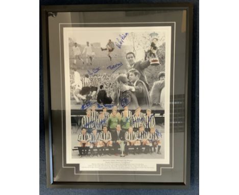 Newcastle United 1969 Fairs Cup Winners Signed Football Print: Superb framed montage signed by 14 players. Professionally fra