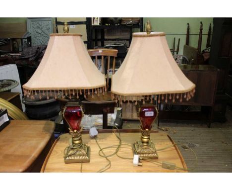 A pair of table lamp with beaded tasselled shades