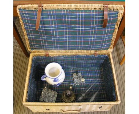 A woven pick nick hamper containing domestic items various&nbsp;