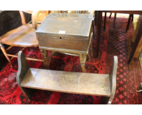 A small 19th century oak writing box, together with an oak shelf&nbsp;