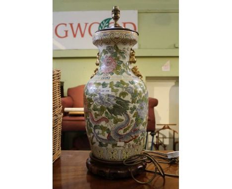 A large Oriental ceramic based table lamp