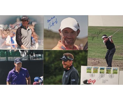 GOLF STARS SIGNED - MCILROY/MICKELSON. Five 8x10" colour promotional images depicting (individually) Rory McIlroy, Padraig Ha
