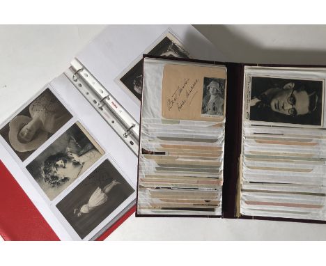 VINTAGE THEATRE/STAGE STAR POSTCARDS - MANY SIGNED. Two binders with one containing approx: 160 postcards depicting early 20t
