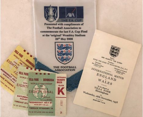 ASTON VILLA / ENGLAND. Five pieces of sporting memorabilia linking Villa with Wembley/England and to include: pennant issued 