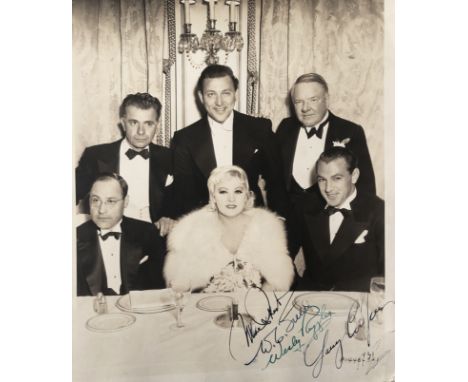 MAE WEST/WC FIELDS/WESLEY RUGGLES/GARY COOPER. A black and white 8x10" photographic print signed in various inks by: Mae West